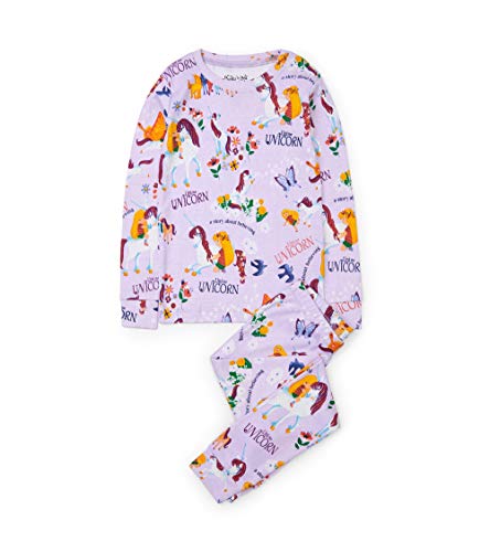 Books to Bed Girls' Long Sleeve Printed Pajama Set, Uni The Unicorn, 4 Years