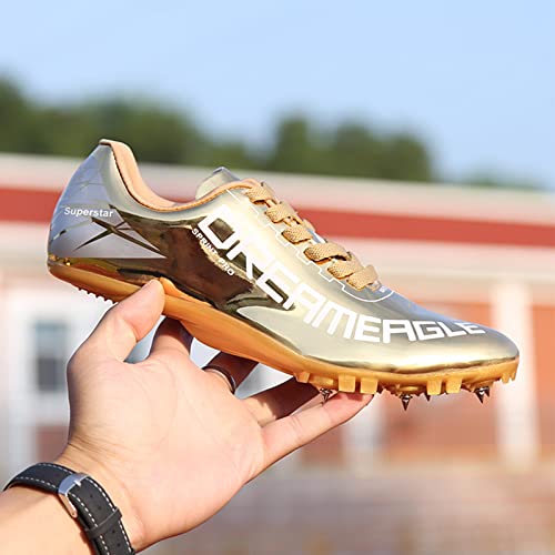 Turafo Mens Track And Field Shoes Teenagers Spikes Sneakers Boys Track Race Jumping Professional Running Nail Spikes Shoes Boys Girls Golden #TOP3