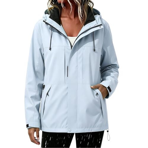 Chaqueta impermeable de mujer larga con capucha ajustable para senderismo 2