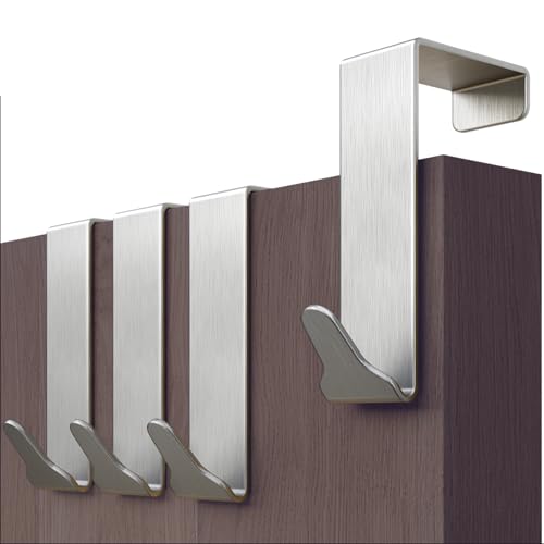 Menz Over Door Hook 6 Pack Silver, Stable Overdoor Hanger. Rust-Free Door Hangers for Clothes 4.6cm Fit. 15kg Coat Hanger