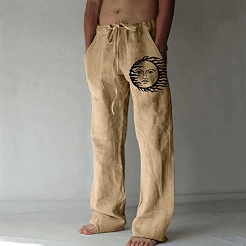 Muscularfit White Linen Pants for Men 2023 Fashion Drawstring Elastic Waist Straight Legs Casual Loose Solid Beach Trousers2