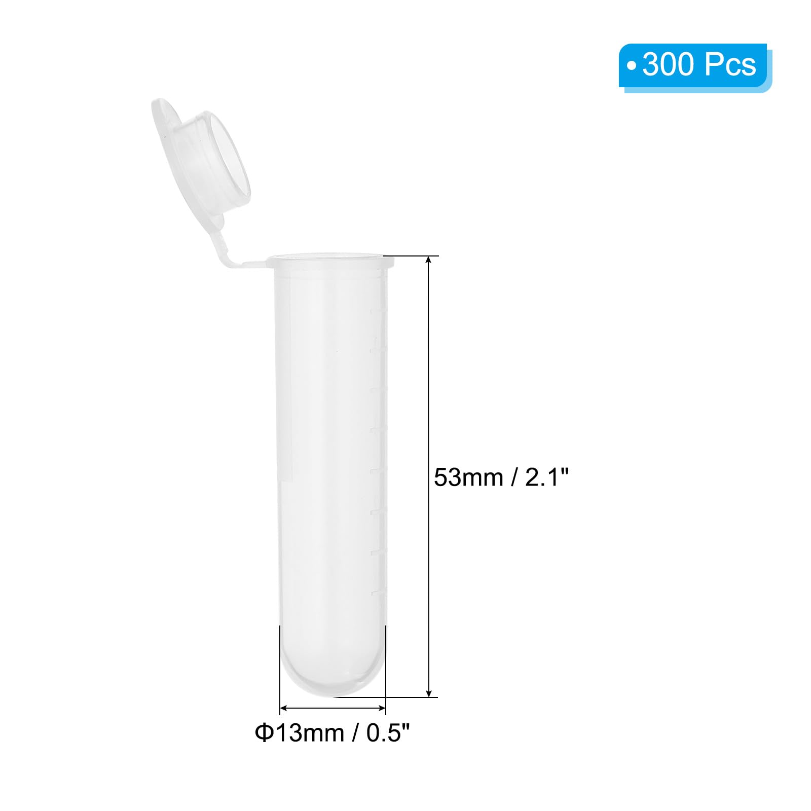 PATIKIL 5ML Tubes En Plastique De Centrifugation, 300 Pcs Tubes De Centrifugation À Fond Rond Avec Bouchon À Clip Et Graduations Pour Stockage D'Échantillons, Transparents
