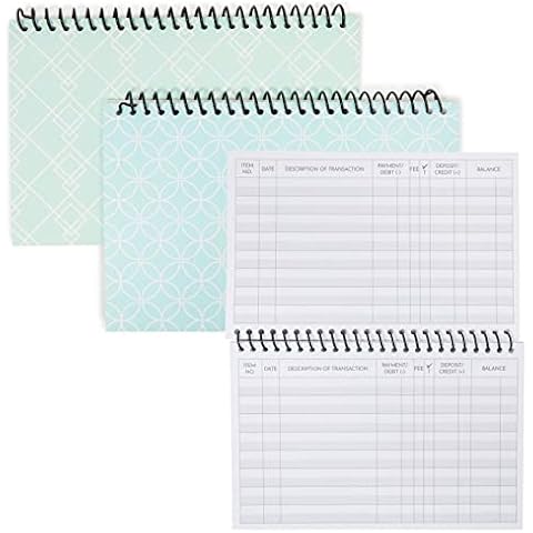 Okuna Outpost 2 Pack Spiral Bound Accounting Ledger Book, Check and Money Tracker Notebook for Small Business Bookkeeping, Checking Account Register Book for Personal Finance (100 Pages) Cover