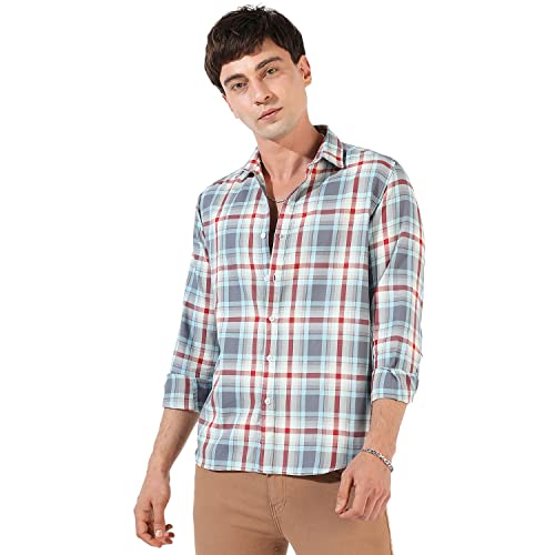 Image of Campus Sutra Men's Button Up Shirt for Casual Wear | Regular Fit | Poly Lycra Shirt Crafted with Short Sleeve & Enhanced Stretch Comfort Fit for Everyday Wear