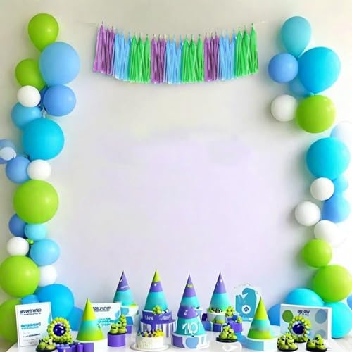 Image of Blue Green and Purple Tassel Garland Banner Paper Tassels for Birthday Party Decorations,Pack of 15