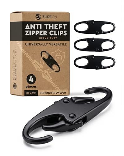 Image of Zlideon Double Sided Anti Theft Zipper Clips - 4 pcs, Black | Mini Carabiner Clips | Zipper Pull Replacement Locks for Backpack, Luggage | Airplane Gadget | Cruise, Camping and Travel Essentials