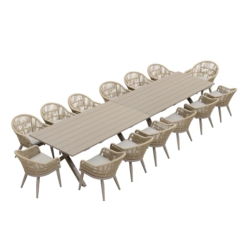 Image of PURPLE LEAF 16 Pieces Patio Dining Set with Aluminium Outdoor Dining Table and Wicker Chairs Modern Furniture Cushions Sets for Backyard Decor Indoor Kitchen Champagne