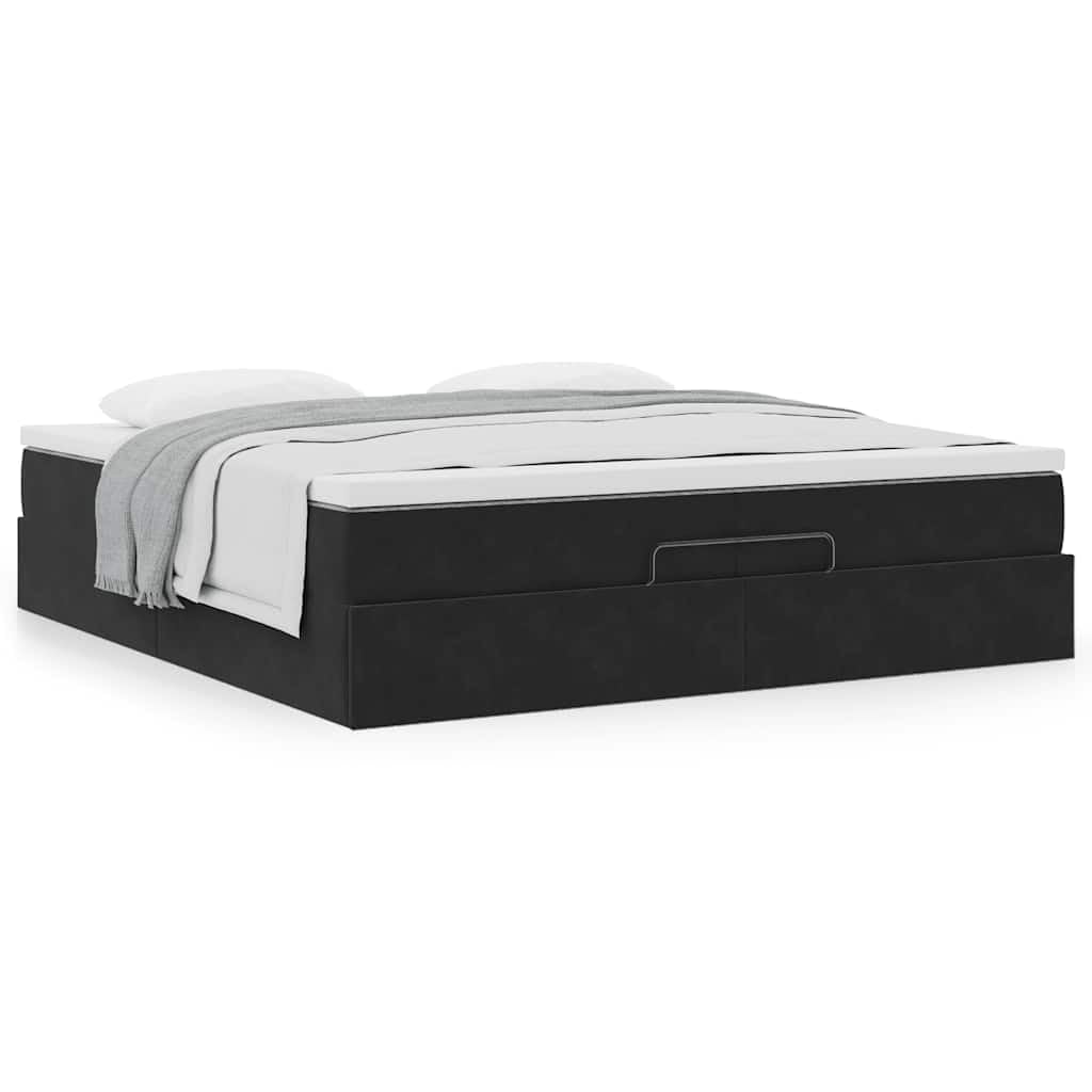 Cama doble otomana de 200 x 200 cm de terciopelo negro con colchón de muelles ensacados 2 x 100 x 200 x 20 cm Cubrecolchón gran espacio de almacenamiento hidráulico Lift juvenil habitación de
