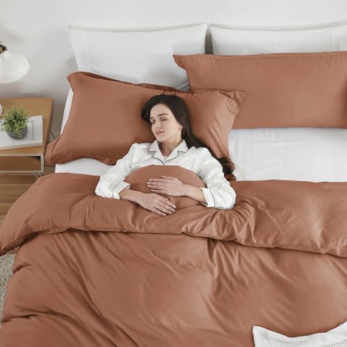 Image of Hearth & Harbor Rust Duvet Cover Full Size, 3 Piece Bedding Set | Soft Double Brushed Bedding Set, Button Closure, 1 Duvet Cover 80x90 Inches, 2 Pillow Shams