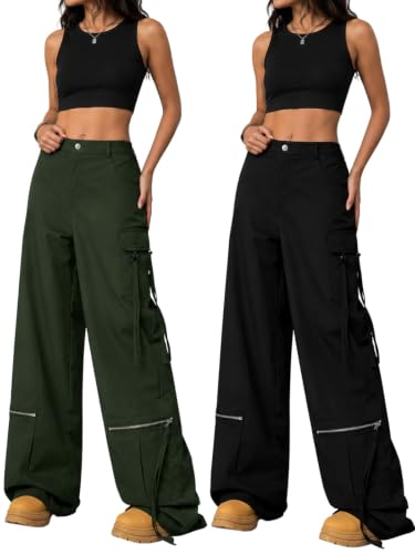 Image of GRECIILOOKS Cargo Pants for Woman | Trousers for Womans |High Waist Cotton Trouser Flared Parachute Pants with Side Pockets |Womens Cargo Pant | Elegant for College & Events (Available in Plus Size)