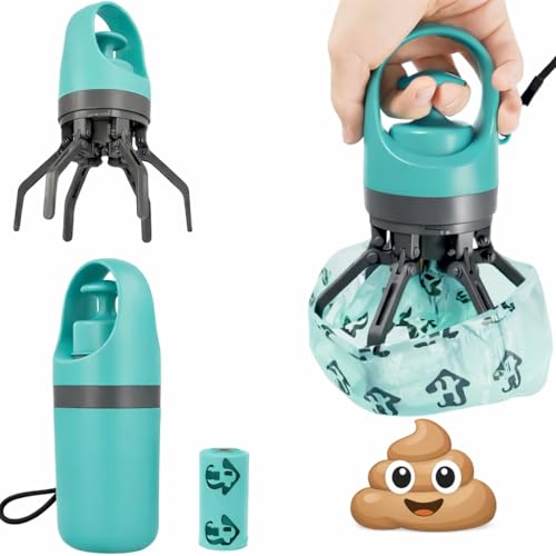 Pooper Scooper for Small Dogs Portable NoTouch Waste Picker with BuiltIn Bag Dispenser 1 Roll 15PCS Bags OneHanded Claw Grabber LeakResistant Storage for Small & Medium Dogs Cats & Small Pets