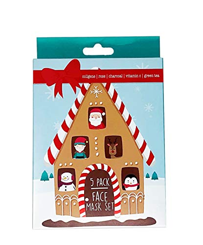 Bella Beauty, Holiday Facial Sheet Masks, Daily Face Care - Assorted Set of 5 (Collagen, Rose, Charcoal, Vitamin C, Green Tea)