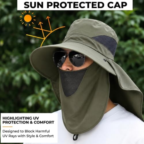 Image of Kraptick Headwear Hats - Lightweight Sun Hat with Detachable Face Cover Foldable Boonie Cap for Travel, UV Protection Summer Cap & Chin Strap with Adjustable Toggle for Secure Fit (DMUG893-A-VV)
