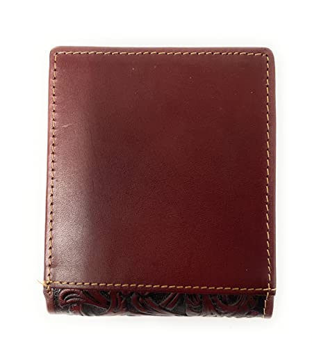 Western Men's Cowboy Leather Floral Tooled Laser Cut Mexican 50 Pesos Short Wallet in 5 colors (Brown)2