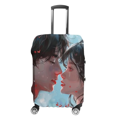 Anime Style Couple Luggage Cover for Suitcase Tsa Approved Stylish Suitcase Covers Washable Stretch Suitcase Protector Anti-Scratch Travel Baggage Covers for 19-32 Inch Luggage