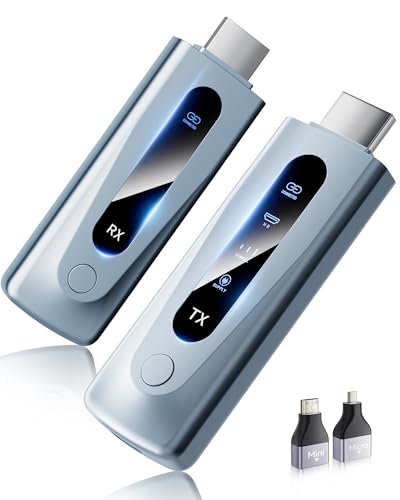 2025 HDMI Wireless Transmitter and Receiver, 100M/328 FT Stabile Verbindung, 2,4G/5G tragbarer Wireless HDMI mit LED-Bildschirm, Plug & Play für Streaming Video Audio File von, Laptop, PC zu HDTV.