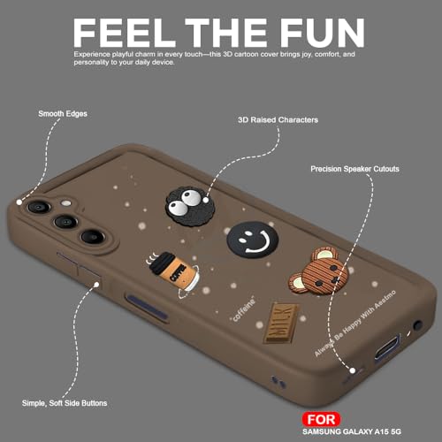 Image of AESTMO Back Case Cover for Samsung Galaxy A15 5G Cover | Cute Fun Cartoon 3D Ball | Coffee Silicone Case | Full Body Protection | Camera Protection Back Cover for Samsung Galaxy A15 5G (Brown)