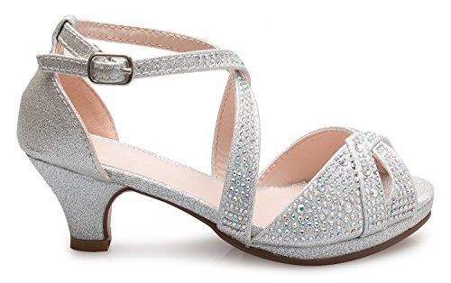 Image of Olivia K Girl's Cute Adorable Strappy Glitter Open Toe Heel Sandals - Adjustable buckle