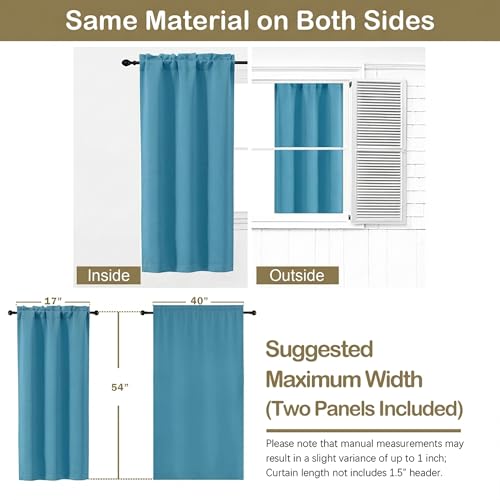 Image of Turquoise Short Blackout Curtains for Bedroom 54 Inches Long 2 Panels, Modern Window Treatment Solid Thermal Insulated Curtains for Living Room, Dual Rod Pocket Blackout Drapes, 2x40Wx54L Inches