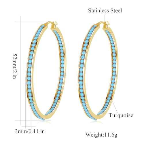 CiNily Mult-colors Crystal Stainless Steel Hoop Earring for Women Hypoallergenic Jewelry for Sensitive Ears Large Big Hoop Earrings 2"3