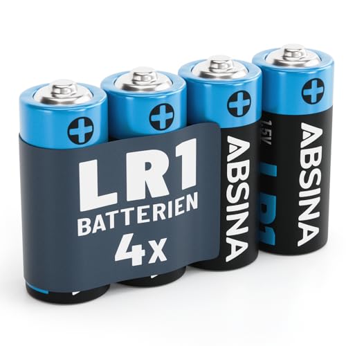 ABSINA 4X Batterie LR1 N Lady für Garagentoröffner, Taschenrechner und vieles mehr - LR1 Batterie E90 1,5V Alkaline auslaufsicher & mit Langer Haltbarkeit - Batterien 1 5 Volt - Batterien LR1