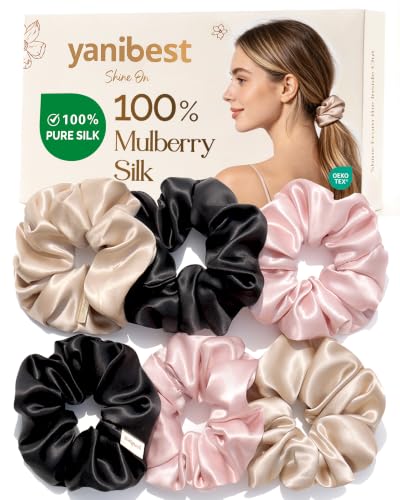 YANIBEST 6 Pcs Mulberry Silk Scrunchies, Gentle Hair Ties for Wom...