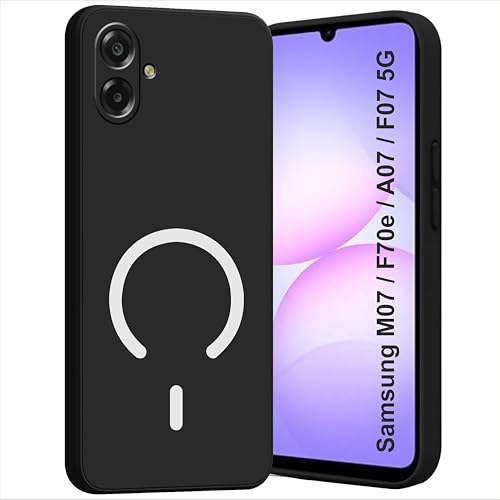 Image of SBMS Silicone Back Cover Case for Samsung M07 /F70e /A07 /F07 5G | Soft Micro-Fibre Lining Inside | Magsafe Print On Back Side Camera Protection Bump | Shockproof Case Sam M07 (Magsafe Print Big Black)
