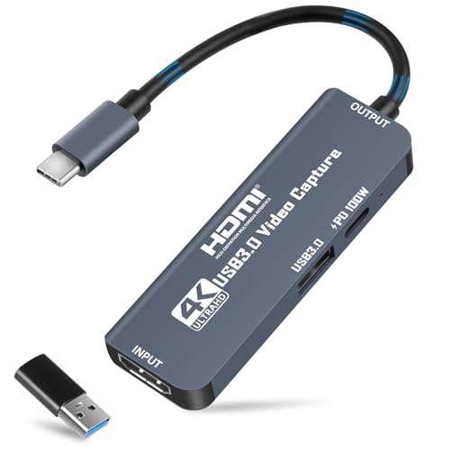Flintronic Capturadora Video HDMI, 4K 1080P 60FPS, USB C 3.0 Tarjeta Captura Vídeo, 100W PD, Cargar Mientras se USA, para Streaming, Grabación de Juegos y Transmisión en Vivo – Compatible, Enseñanza