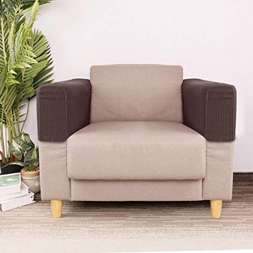 Veemoon 2pcs Sofa Chair Arm Protective Covers, Armchair Covers Protectors Anti-Slip Armchair Slipcover Stretch Sofa Arm Dust Cover Polyester Caps for Home Office (Dark Brown) - Image 2