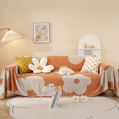 Meekid Orange Flower Sofa Slipcover, Anti-Scratch Pet Couch Protector For 2 Cushion Couch, Washable Furniture Cover #TOP1