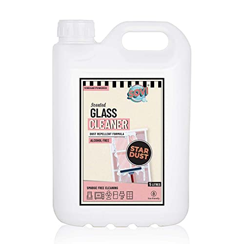 Image of SOVI Scented & Vinegar Powered Glass Cleaner with Dust Repellent Formula, Alcohol Free, Stardust (Refill) 5 L
