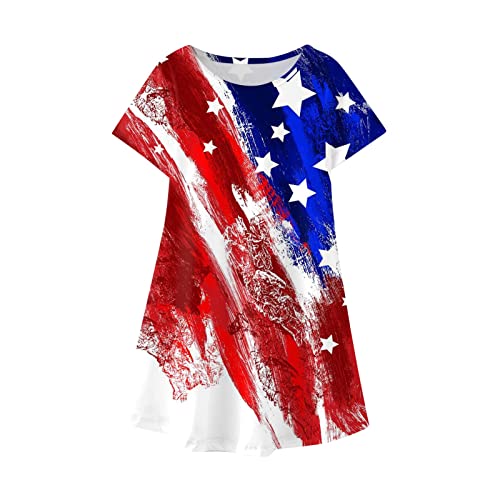 Beziun Dia da Independência para crianças de 4 de julho, estampa 3D para meninas, manga curta, camis