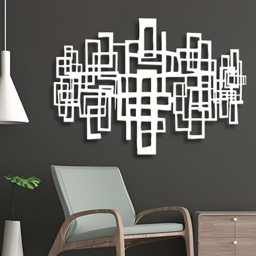 Objet décoratif en métal blanc géométrique moderne de 76 cm pour mur - 2