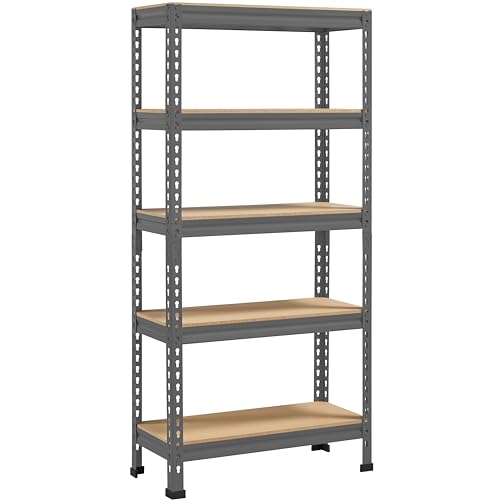 Soberine Scaffale da Garage 150 x 70 x 30 cm a 5 Ripiani Scaffalatura in Metallo e MDF per Carichi Pesanti Senza Viti per Magazzino 1 x Scaffale/Grigio Scuro