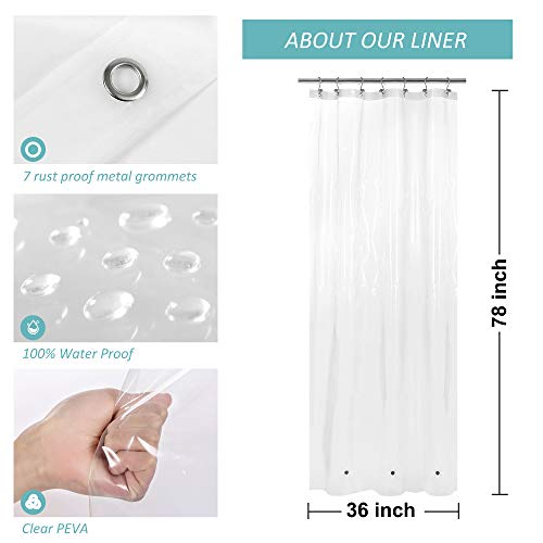 Image of Mrs Awesome 36x78 Small Stall Shower Curtain Liner with 3 Magnets Clear PEVA 8G Thick & Heavy Duty, Waterproof, Narrow Stall Size 36 x 78 inches, Clear