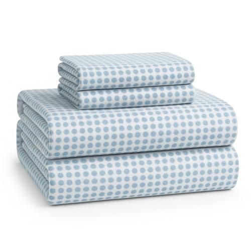 LANE LINEN 100% Cotton Queen Flannel Sheets - Brushed for Extra Softness - Queen Size 100% Cotton Sheets Queen Size Bed Set - Warm & Cozy Flannel Winter Bed Sheets, 15' Deep Pocket - Polka Dot Blue