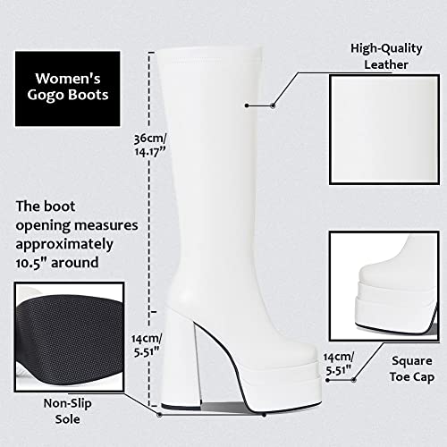 VOMIRA Platform Boots for Women Square Toe Chunky High Heels Platform GoGo Boots Side Zipper Stretch Knee High Boots #3