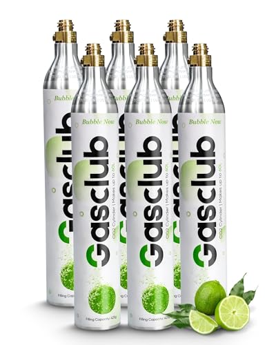 GasClub 60L CO2 Cylinder Compatible with All 'Screw-In' Soda Makers For SodaStream (Excluding Enso, E-TERRA, Art, Terra, Gaia, and Aqua Fizz), Philips, Aarke, etc.Makes Up to 60L, 6-Pack