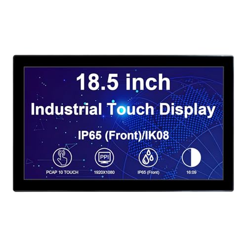 Image of VSDISPLAY 18.5'' 1920x1080 Industrial Touch Monitor IP65 Front Waterproof | IPS LCD Display,10-Point Capacitive Touch, with H /D VGA Interface for Industrial Outdoor Kiosk Use