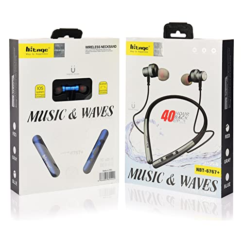 Image of Hitage NBT-6767+ 25 Hours Music Playtime 38 Hours Talktime Music Waves Orignal Sound Wireless Neckband Bluetooth Headset (Grey, in the Ear)