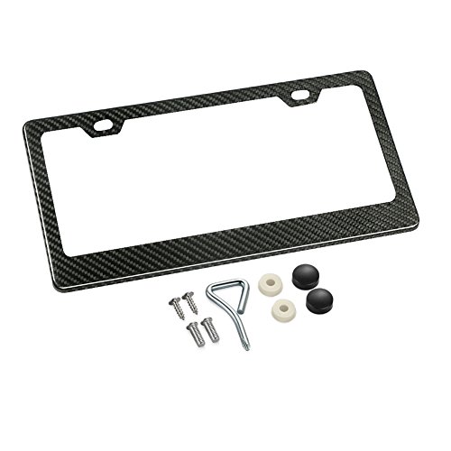 Karlor 100% Real Carbon Fiber License Plate Frame 2 Holes Black Licenses Plates Frames,Car Licence Plate Covers Holders Slim Design with Chrome Screw Caps Tool Kit for US Vehicles(1PCS)