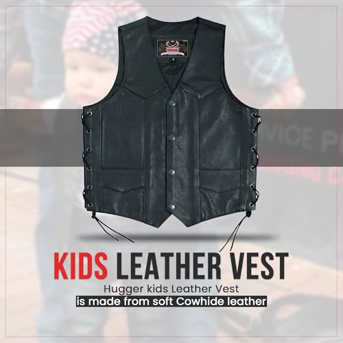 Hugger Kids Leather Vest Fashion Button Sleeveless Toddler's Tops Cute V Neck Jacket Waistcoat Multiple Pockets & Side Laces4
