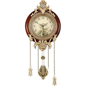 Aero Snail Dia 9-inch Retro Style Vintage Wood Indoor Wall Clock with Swinging Pendulum (Requires 2 AA Batteries for Clock Hands and Pendulum)