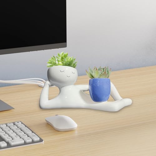 Pot de fleurs visage résine Lazy Guy cache-pot original plante intérieur