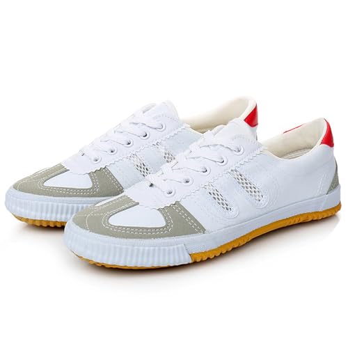 Image of Tai Chi Shoes for Men and Women Mesh Running Shoes Lace-up Casual Martial Arts Canvas Sneakers Track and Field Training Shoes,White-35EU