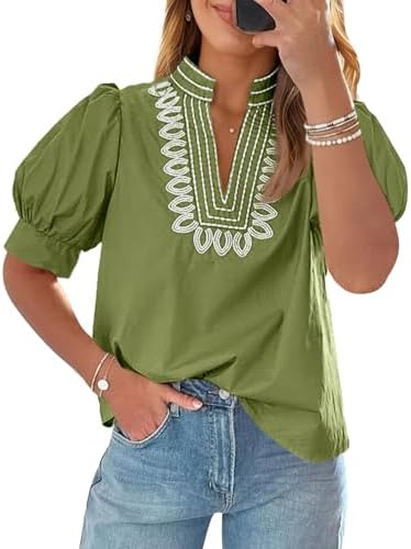 Cicy Bell Womens Puff Short Sleeve Blouses Summer Casual Dressy E...