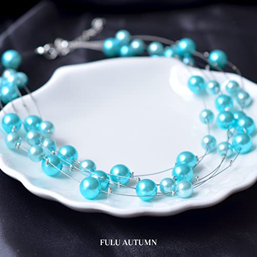 Collier perles multirangs ras de cou turquoise pour mariage - 2