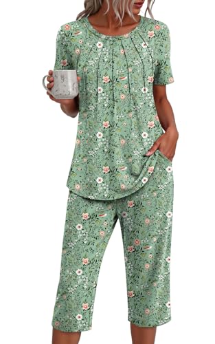 Addtoo Womens 2026 Pajama Sets Summer Short Sleeve Sleepwear 2 Piece Soft Pjs Loungewear Large