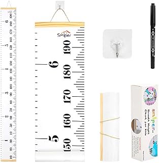 Smlper Height Chart for Kids Wall Hanging Ruler, Canvas Growth Chart for Baby Wood Frame Child Height Measuring Chart for Nursery Wall Décor 79"x7.9" (White)