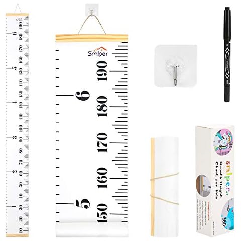 Smlper Height Chart for Kids Wall Hanging Ruler, Canvas Growth Chart for Baby Wood Frame Child Height Measuring Chart for Nursery Wall Décor 79"x7.9" (White) Cover